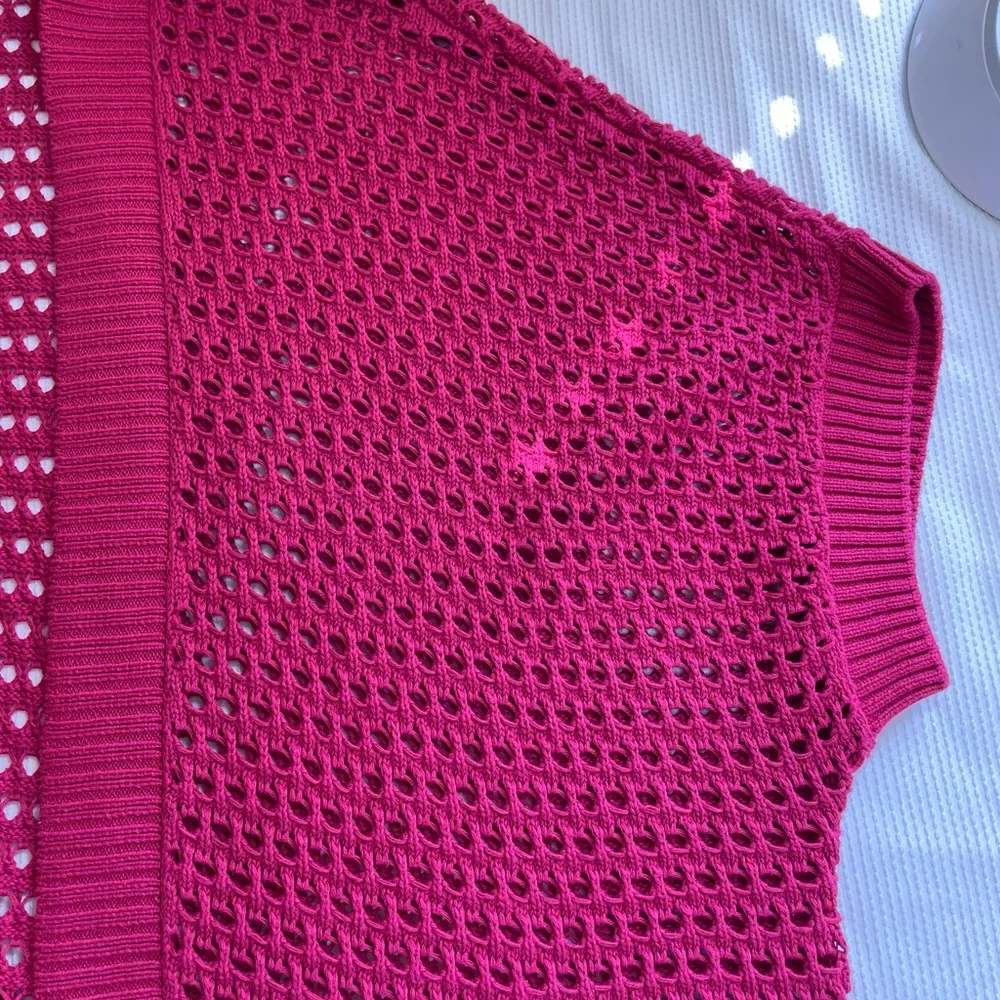 Lane Bryant Magenta Open Weave Cardigan